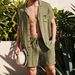 Men's Clothing Linen Short Sleeve Shirt Set Burlap Summer Loose Casual Cotton Cardigan Shirt Shorts_viptrois.com