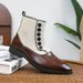 New Fashion Brown And White Chelsea Boots Men's British Retro Gentleman Black Reverse Velvet Leather Boots Pointed Toe Black Zippered Men's Boots_viptrois.com