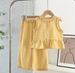 Girls' Lace Trim Set – Sleeveless Top & Wide-Leg Pants (Color Block Plaid Summer Outfit)_viptrois.com
