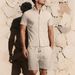 Men's Jacquard Print Short Sleeve Shirt & Shorts Set – Breathable Summer Casual Outfit (Solid Color Two-Piece Lounge Wear)_viptrois.com