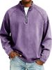 Men's Retro Long Sleeve T-Shirt - Stand Collar Half-Zip Pullover With Raglan Sleeves (Black, Grey, Olive, 10 Colors)_viptrois.com