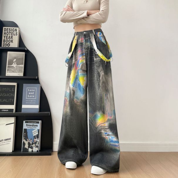 Pulse 2025 Printed Pants Autumn Cross-Border Trendy Brand American Retro Pure Cotton Jeans Custom Design Factory_viptrois.com