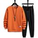 Men's Waffle Knit Long Sleeve T-Shirt Set Casual Two-Piece Pullover Hoodie Loose Fit Round Neck Teen Boys Spring Autumn Fashion_viptrois.com