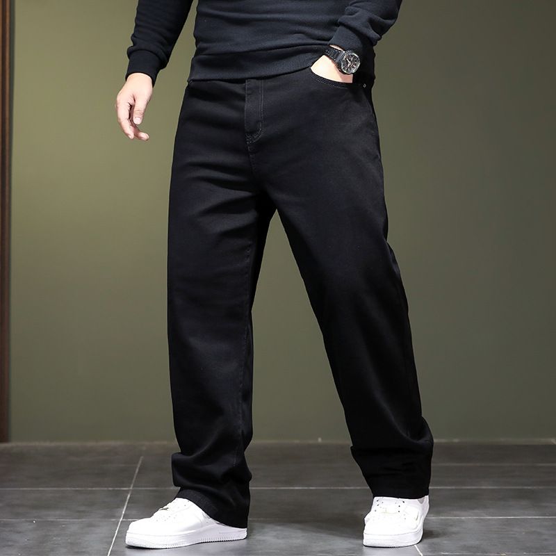 Winter Pure Black Jeans For Men, Thick And Warm Business Jeans For Men, Plus Fat And Plus Size, Plus Plush Jeans For Men_viptrois.com