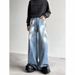 Retro Graffiti Paint Splatter Loose Fit Casual Straight Leg Wide Pants Denim Jeans For Men Breathable Polyester Fabric_viptrois.com