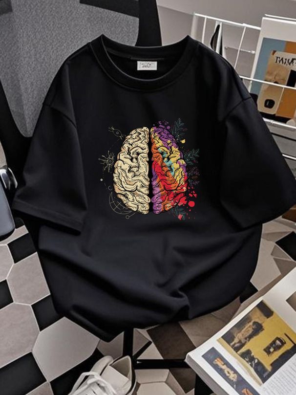 Science Vs Artistic Brain Art IQ Physics Mens T-Shirt 100% Cotton Homme Top For Everyday Wear Unisex Comfortable Casual Graphic Stylish Stretched_viptrois.com
