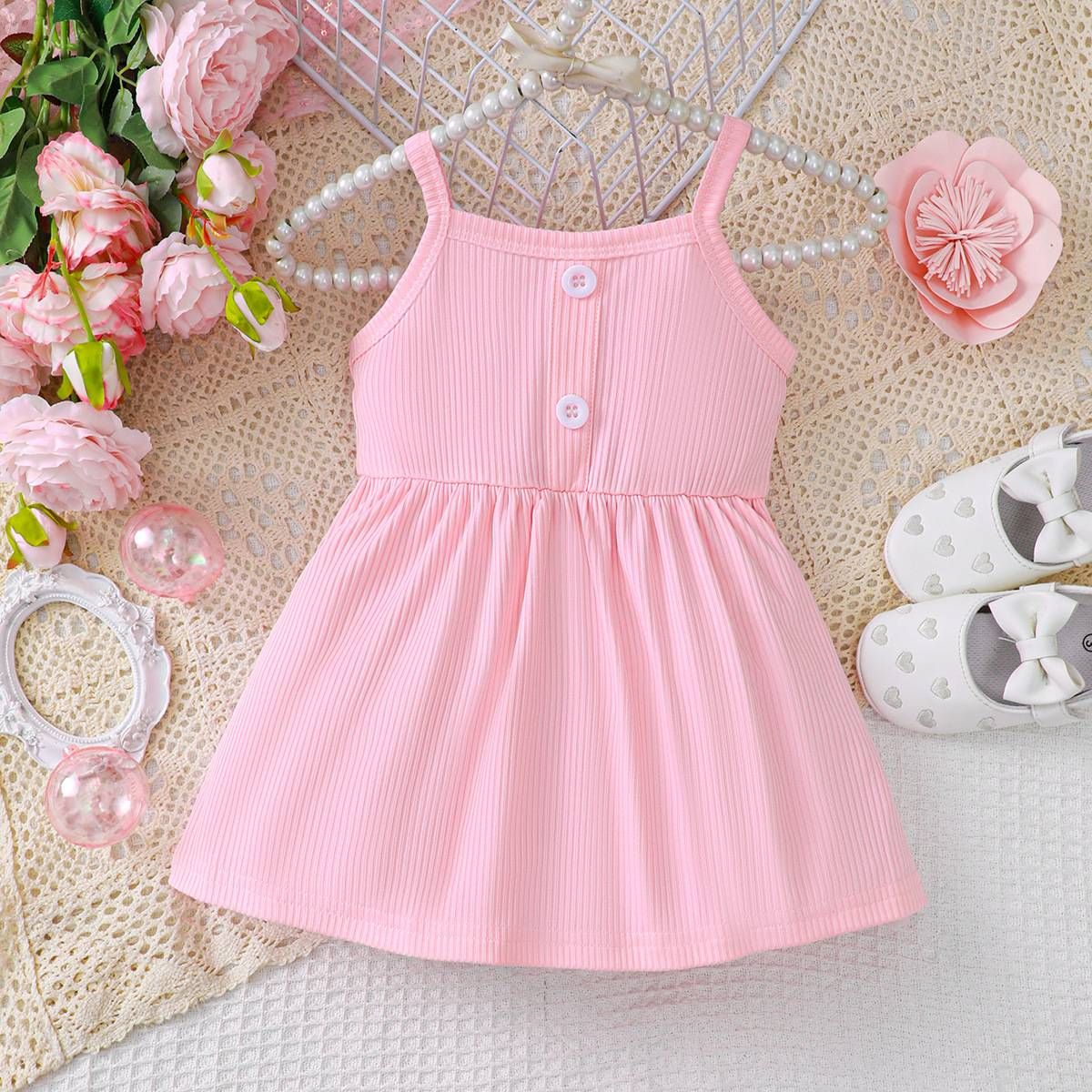 Kids’ Clothing Sleeveless Solid Color Dress_viptrois.com