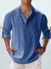 2025 Men's Linen Stand Collar Long-sleeved T-shirt, Loose-fitting Undershirt, Pure Color Long-sleeved Shirt_viptrois.com