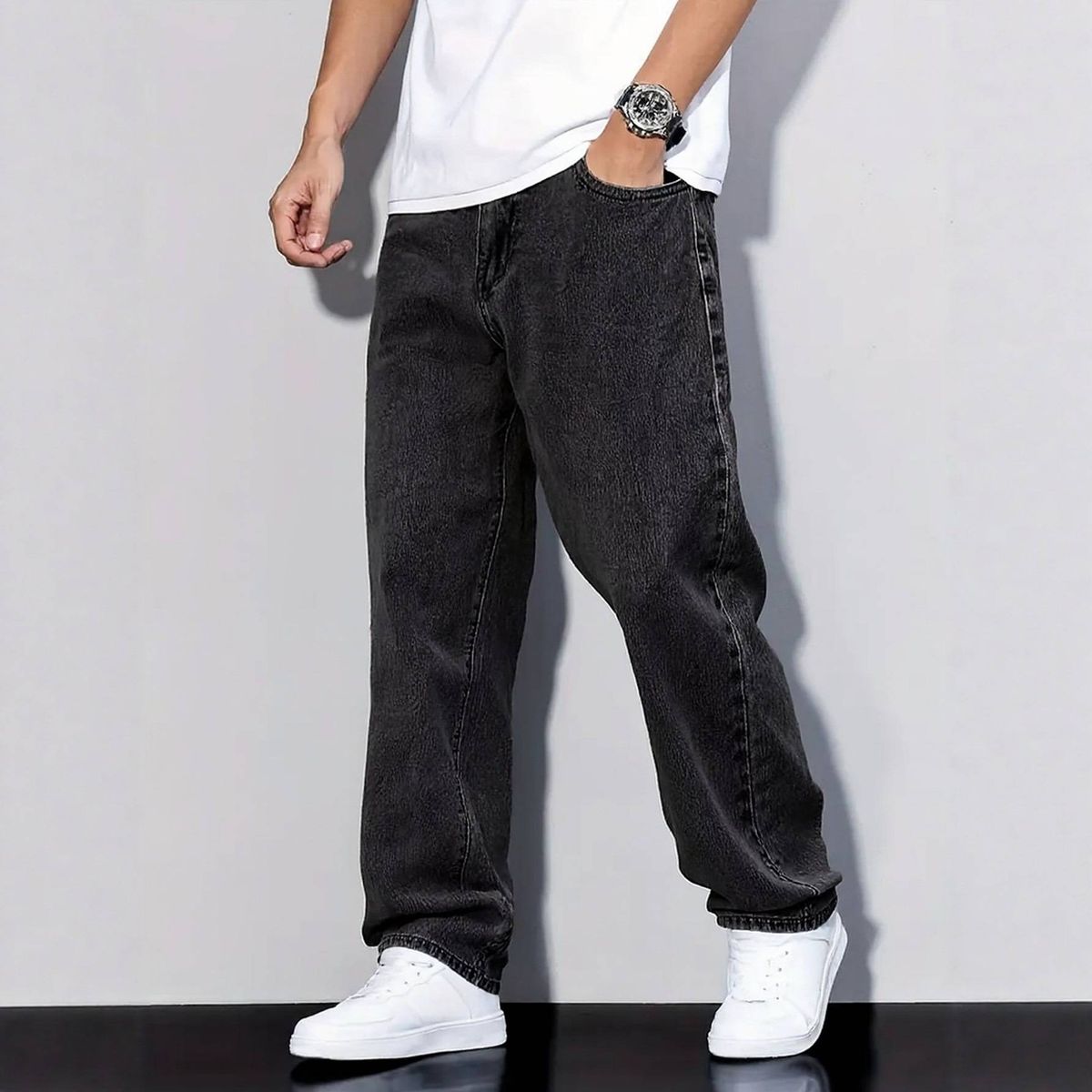 Men's Clothing Men's High Stretch Casual Trousers Loose Fitting Washed Distressed Straight Leg For Formal & Casual_viptrois.com