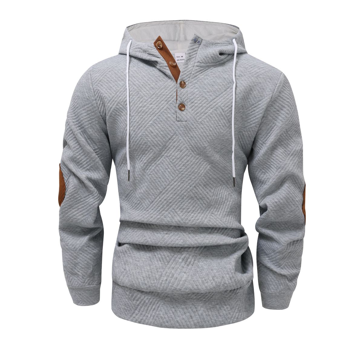 Men's Clothing Autumn And Winter European And American Men's Solid Color Jacquard Hooded Sweatshirt Loose Sports Casual Top Jacket_viptrois.com