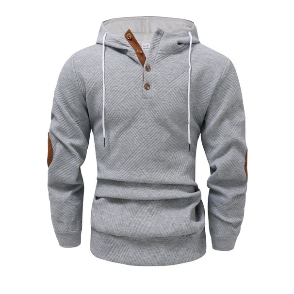 Men's Clothing Autumn And Winter European And American Men's Solid Color Jacquard Hooded Sweatshirt Loose Sports Casual Top Jacket_viptrois.com