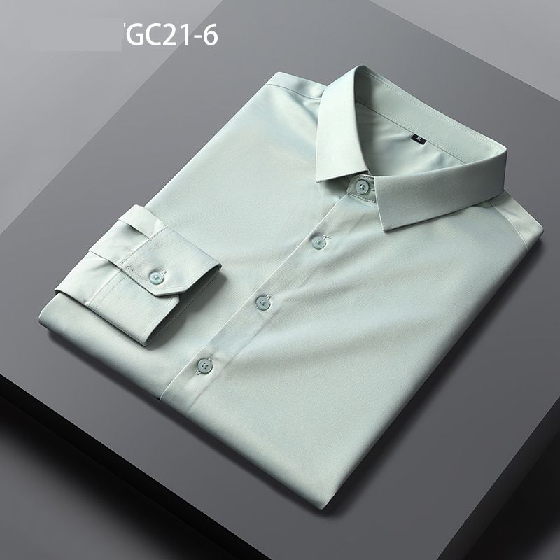 Men's Clothing Shirts Elastic Slim Fit Business Wear Free Ironing Shirts Solid Color Square Collar Formal Wear Shirts Long Sleeves_viptrois.com