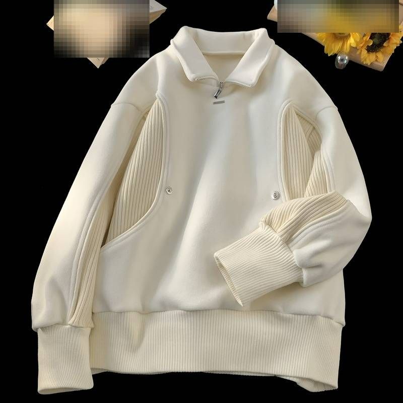 Unisex Hybrid Zip-Neck Sweatshirt – Streetwear Half-Zip Pullover With Contrast Stitching & Stand Collar (M-XXL, Anti-Wrinkle, Oversized Silhouette)_viptrois.com