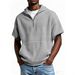 Men's Waffle-Knit Zip-Up Hooded Short Sleeve Sweatshirt With Kangaroo Pocket(Black/White/Gray/Army Green/Orange/Sky Blue/Lavender,S-5XL)_viptrois.com