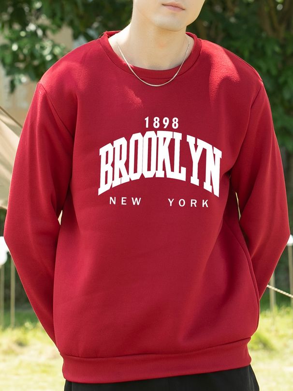 Men's Loose And Casual Fashionable Brooklyn Print Round Neck Long Sleeved Sweatshirt Suitable For Autumn And Winter Wear_viptrois.com