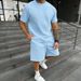 Men's Clothing Summer New Casual Suit Men's Short Sleeved Shorts Suit Solid Color Textured T Shirt Shorts Suit_viptrois.com
