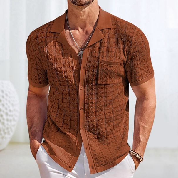 Men's Clothing Summer New Short Sleeved Cuban Collar Knitted POLO Shirt Casual Cardigan Top_viptrois.com