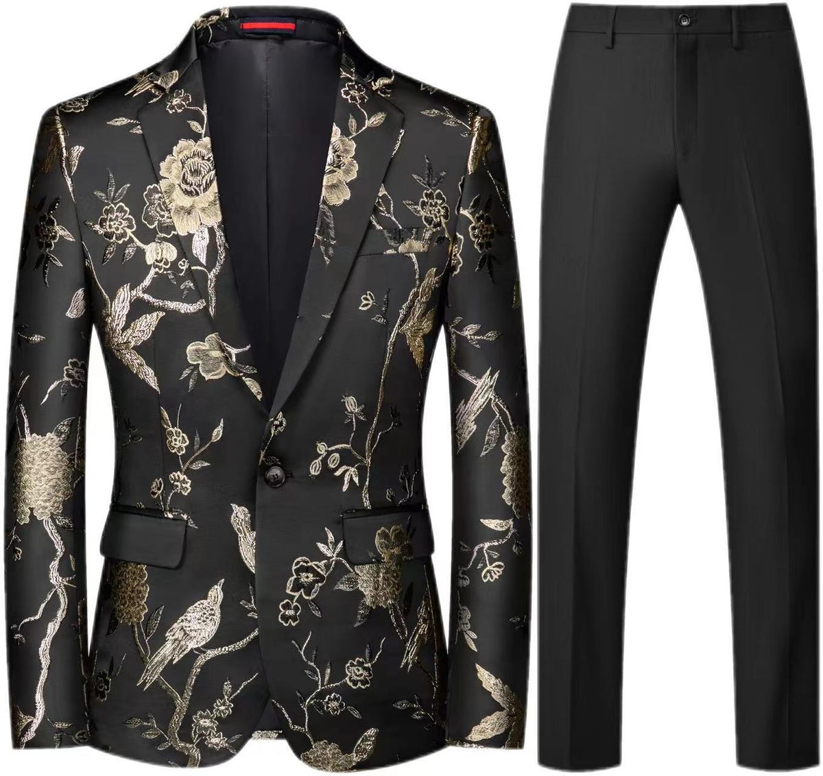 Modern Men's Business Casual Suit Set Inspired Slim Fit Wedding & Party Blazer With Contrast Pants (Rose/Blue/White/Silver/Red/Green/Black)_viptrois.com