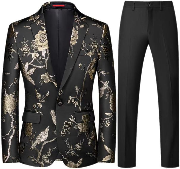 Modern Men's Business Casual Suit Set Inspired Slim Fit Wedding & Party Blazer With Contrast Pants (Rose/Blue/White/Silver/Red/Green/Black)_viptrois.com