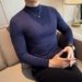 High-Quality Autumn Winter Half Turtleneck Stretch Long Sleeve Cotton Slim Fit Mid-Neck T-Shirt Korean Style Men's White_viptrois.com
