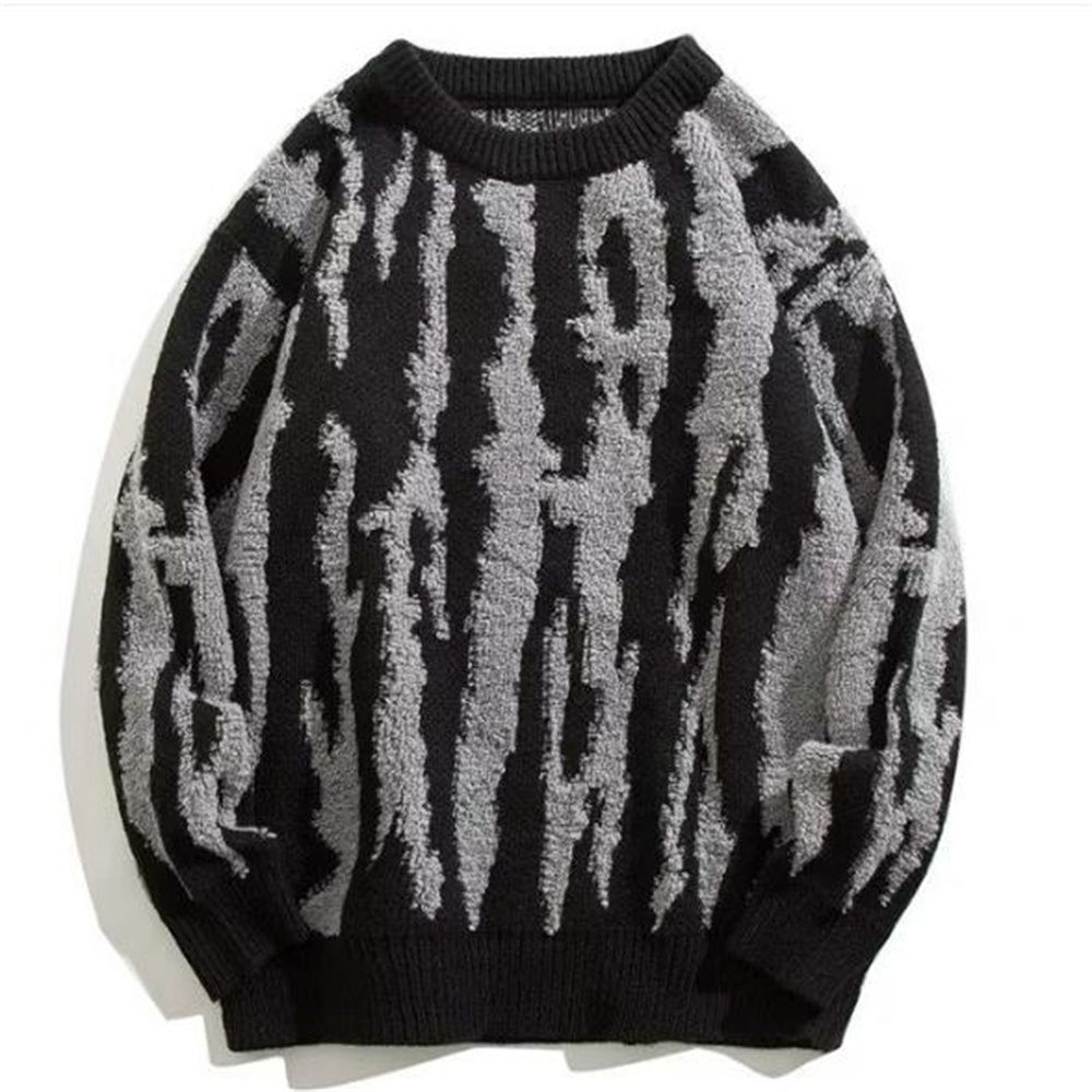 2026 High Quality Japanese Harajuku Lazy Style Knitwear Pullovers Women/Men Round Collar Zebra-Like Irregular Stripes Long Sleeve Loose Thick Sweater_viptrois.com