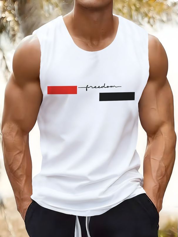 Canotta Uomo Girocollo 100% Cotone Stampa Sul Retro Traspirante Lavabile Senza Maniche Nuoto Barca Outdoor Spiaggia Estivo Multicolore_viptrois.com