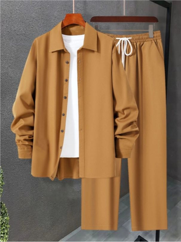 Men's Clothing new men's long sleeved cardigan lapel shirt suit men's fashion trend_viptrois.com