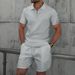 Summer Men's New Waffle Zipper Solid Color Turn-Down Collar Short Sleeve T-Shirt And Shorts Casual Set_viptrois.com