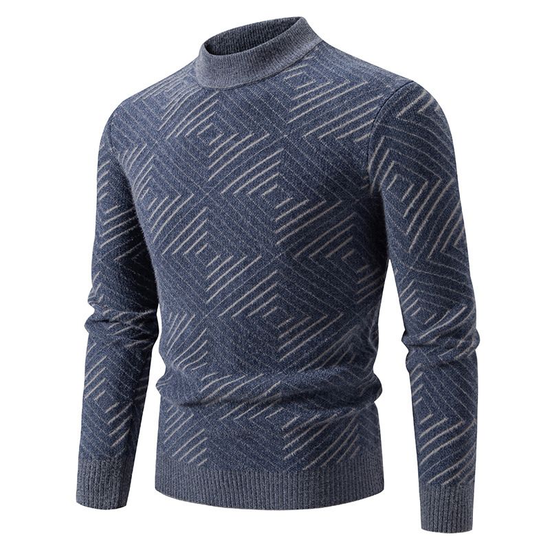 Men's High Neck Knit Sweater – Winter & Autumn Loose Fit Casual Pullover (Dark Gray/Khaki/Navy Blue)_viptrois.com