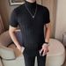 Summer New Men's Slim-fit Bottoming Shirt Korean Version Rhombus Plaid Semi-turtleneck T-shirt Elastic And Comfortable Thin T-shirt_viptrois.com