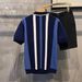 Men's Clothing Summer Breathable Hollow Vertical Stripes Color Matching Knitted Polo Shirt Light Mature New Design Lapel Short Sleeve_viptrois.com
