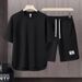 Men's Clothing Summer fashion brand new short sleeved T suit men's loose large size shorts set advanced handsome waffle two piece suit_viptrois.com