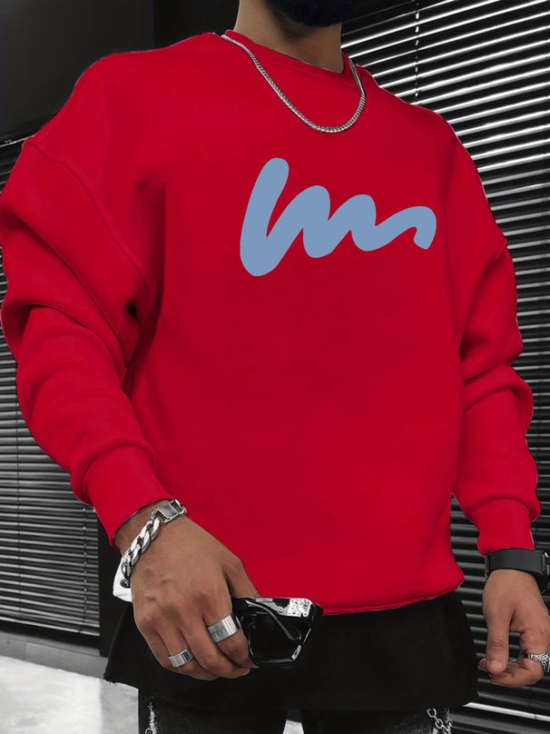 Men's Loose Casual Fashionable Simple Pattern Printed Round Neck Long Sleeved Sportswear For Autumn And Winter_viptrois.com