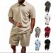 Summer Mens Solid Textured Polo Short Sleeve Top Elastic Waist Shorts Casual Tracksuit Set_viptrois.com