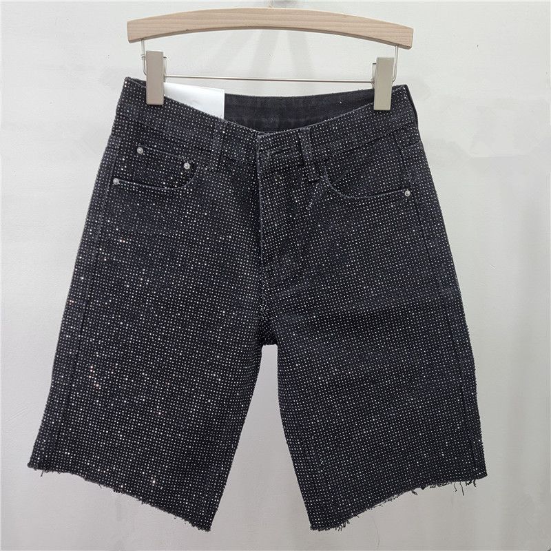 Men’s Clothing Goods Permed Diamond Raw Edge Jeans Women's Shorts Straight Pants Trend Spring And Summer New High Waist Versatile Shorts_viptrois.com