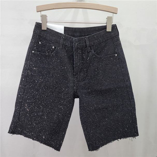 Men’s Clothing Goods Permed Diamond Raw Edge Jeans Women's Shorts Straight Pants Trend Spring And Summer New High Waist Versatile Shorts_viptrois.com