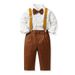 kid's clothing Lapel pure white long-sleeved cotton shirt autumn children's clip overalls two-piece fashion children's suit_viptrois.com