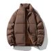 Unisex Solid Color Stand Collar Puffer Jacket, Winter Thickened Warm Quilted Coat, Casual Loose Fit Stylish Outerwear For Men And Women_viptrois.com