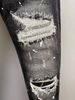 men's casual washed distred denim pants midweight cotton embroidered leather patchwork loose straight leg black wide leg jeans_viptrois.com