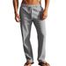 Men's Straight Casual Cotton-Linen Blend Trousers With Drawstring Midweight Solid Color Cargo Pants For Men_viptrois.com