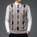 Men's Wool Blend V-Neck Sleeveless Vest - Casual Solid & Checkered Knit Sweater Waistcoat For Autumn (Grey, Burgundy, Navy, Camel)_viptrois.com