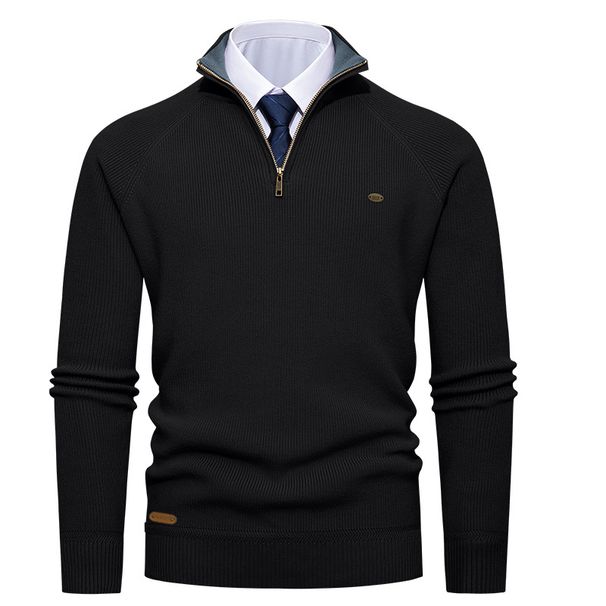 Men's Clothing Long Sleeve Half Zipper Stand Collar Men's Stylish Half-Zip Knit Sweater Slim Fit Long Sleeve Casual Pullover Autumn Winter Fashion Top_viptrois.com