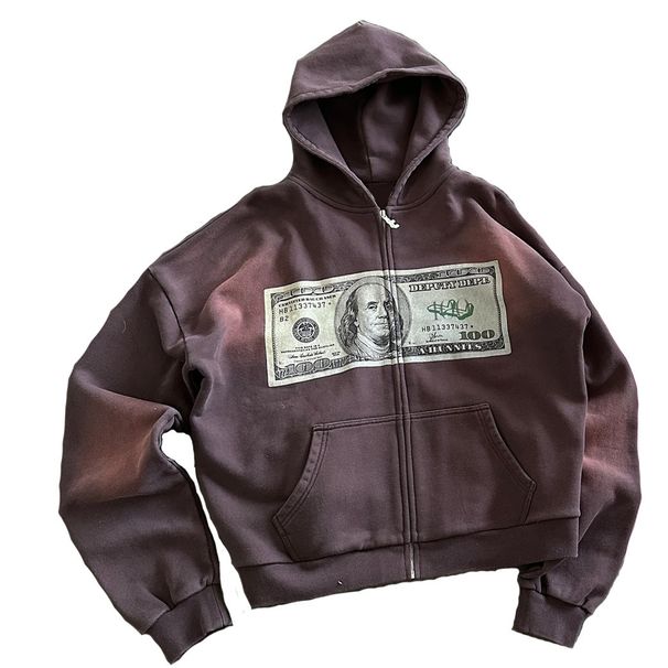 European And American Wholesale Personalized Printed Zipper Sweatshirt Long Sleeve Cardigan Hoodie Vintage Jacket Street_viptrois.com