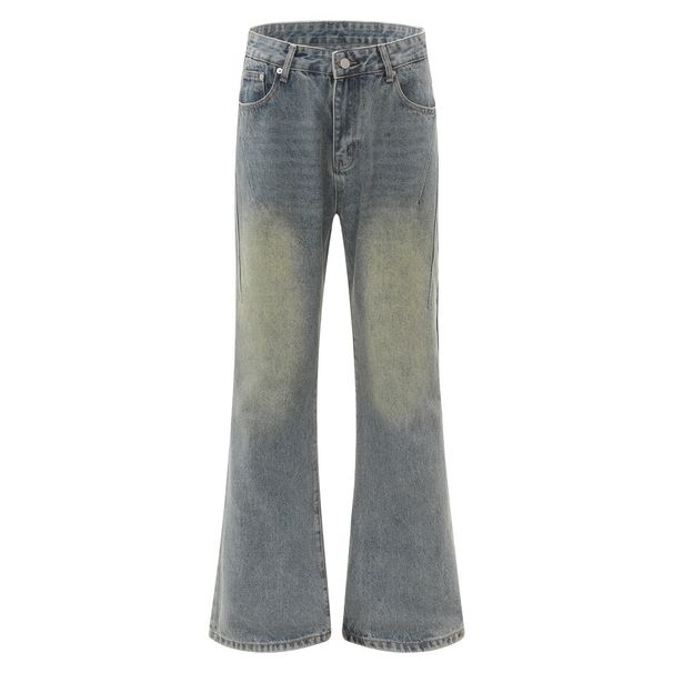 Street Style Hippie Washed Denim Flared For Men INS Trendy Design Sense Niche Loose Wide-Leg Long Pants_viptrois.com