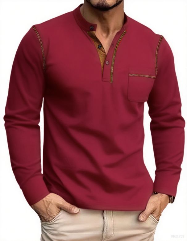 Men's Clothing Foreign Trade Men's Polo Shirt Lapel Long Sleeve Color Matching Men's New European And American Style_viptrois.com