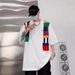 Men's Clothing Rainbow Woolen Stitching Short Sleeved T Shirt Personality Loose Casual Versatile Short Sleeved Top_viptrois.com