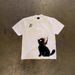 Heavyweight Pure Cotton T-Shirt For Men And Women Short Sleeved Couple Top With Butterfly And Cat Print Oversized Fit 250g_viptrois.com