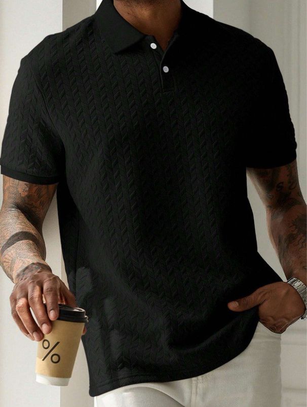 Men's Clothing Solid Color Lapel Front Button Short Sleeve Simple Polo Shirt Casual Daily Versatile Tops_viptrois.com