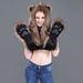 Fur hat cartoon furry hat scarf gloves one three-piece cute plush hat_viptrois.com