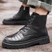 Men's Retro Chunky Sole Side-Zip Ankle Boots - Fashionable PU Leather Lace-Up Height Increasing Casual Boots_viptrois.com